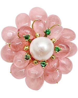 Farra Flower Shaped Rose Quartz Brooch - Pink