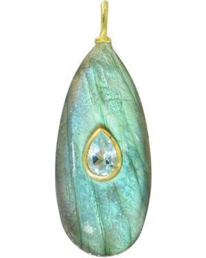 KAMARIA Labradorite Gemstone Pendant With Topaz -- Elongated Pear - Green