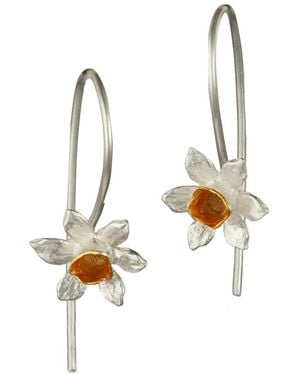 Isla Silver Daffodil Hook Earrings - White