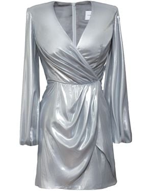 Nomi Fame Paris Metallic Long Sleeve Draped Mini Dress - Grey