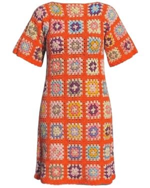 Ana Chic Granny Square Handmade Crochet Shift Dress - Orange