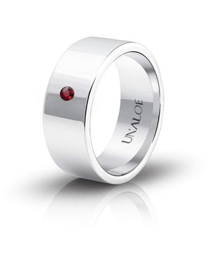 Unaloe Sterling Wide Band Ring With Ruby – Luxury Minimal Jewellery Ring - White