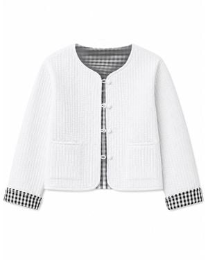 Yumi' Gingham Reversible Cotton Quilted Cropped Jacket - White