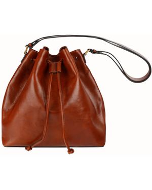 Time Resistance Leather Bucket Bag For - Brown