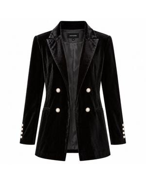 Smart and Joy Double-Breasted Velvet Blazer - Black