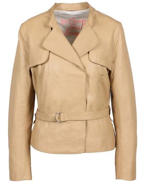 Freaky Nation Neutrals Leather Jacket With Belt - Natural