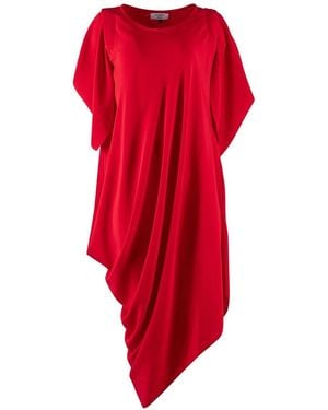 Monessa Joan Draped Dress With Detachable Sleeves - Red