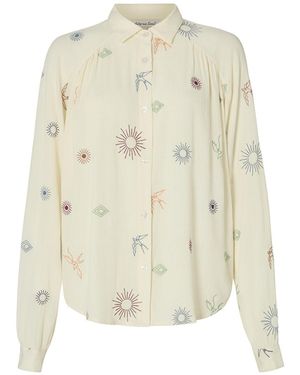 Lily and Lionel Neutrals Swallow Crinkle Embroidered Shirt - Natural