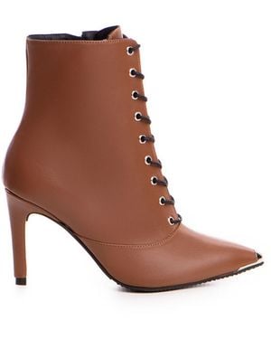 The 5Th Element Neutrals Lace-Up Camel Leather Ankle Boots With Metal Toe - Brown