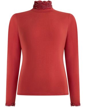 James Lakeland Ruffle Neck Top - Red