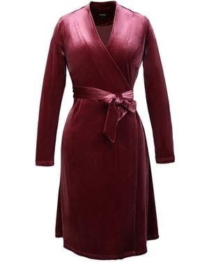 Smart and Joy V Neckline Wrap Velvet Dress - Red
