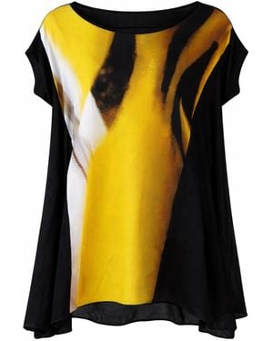 Conquista Oversized Abstract Print Top With Flowing Silhouette – Contemporary Elegance & Everyday Comfort - Black