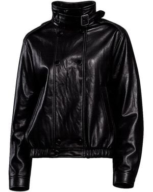 Tantra Spain Sl Wide Faux Leather Jacket With Double Button Closure, Gathered - Black