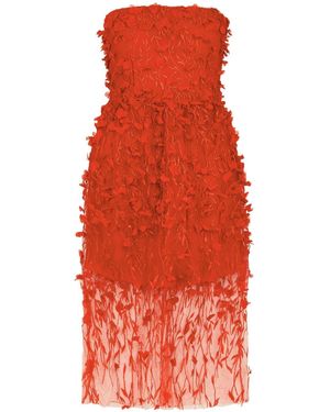 Sour Figs Floral Embellished Tulle Dress - Red