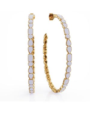 Linda Fiore Adeline Vermeil Hoop Earrings Creme Enamel - Metallic