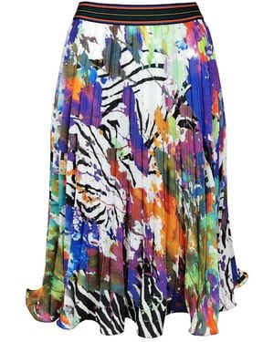 Lalipop Design Multi-Color Digital Print Pleated Skirt With Wavy Hem - Blue