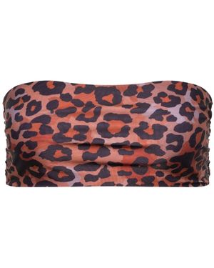 Playaluxe Capri Leopard Ruched Bandeau Bikini Top - Red