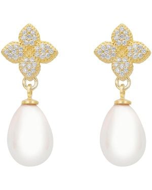 LÁTELITA London Clover Flower Pearl Drop Cz Earrings - Metallic