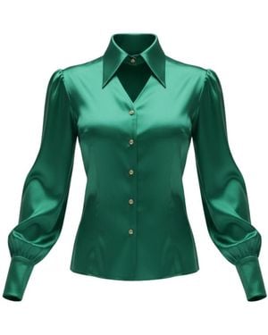 IZABELA MANDOIU Silk Shirt With Pointed Collar - Green