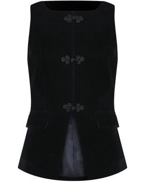 Malo Tailored Velvet Vest With Chinese Knot Buttons - Black