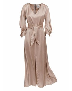 Julia Allert Neutrals Satin Ankle-Length Dress With Belt - Natural