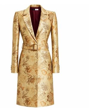 Richa Sharma Neutrals Handcrafted Jacquard Floral Belted Coat - Metallic