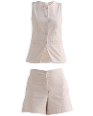 REISTOR Neutrals Cotton Tweed Vest Jacket Set - Pink