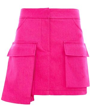 BLUZAT Denim Mini Skirt With Pockets - Pink