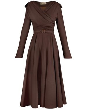 ALINA CERNĂTESCU Asana Midi Off Shoulder Elegant Office Day Dress - Brown