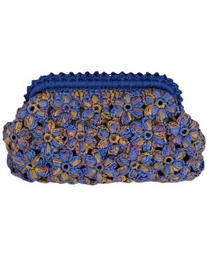 Springmoonatelier Handmade Floral Motif Raffia Clutch – Bloom Edition - Blue