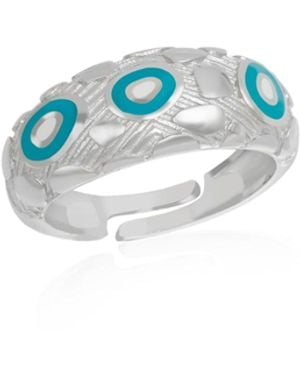 Spero London Natural Textured Sterling Evil Eye Ring - Blue