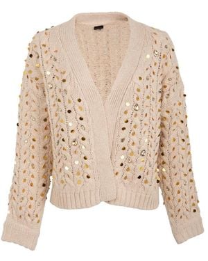Saachi Deco Cable Knit Cream Cardigan - Natural