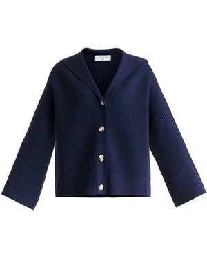 Paisie Sailor Collar Ribbed Cardigan - Blue