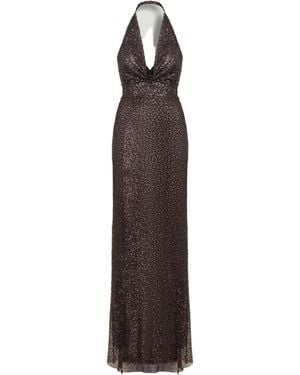 Nocturne Off-Shoulder Sequin Embellished Maxi Dress - Brown