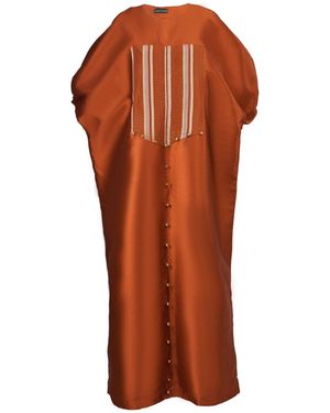 Spring Stitches Goke Mikado Hand Woven & Hand Embellished Kaftan & Head Wrap Set - Brown