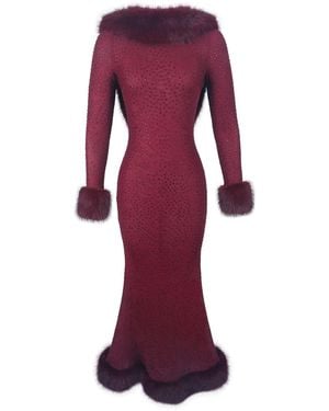 Miss Circle New York Mellie Burgundy Regular-Length Rhinestone Mesh Low Back Mermaid Gown - Purple