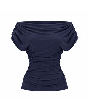 Atom Label Carbon Bardot Occasion Top - Blue