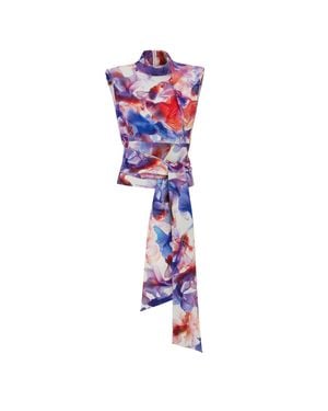 Julia Allert Designer Blouse With Mock Neck Colorful Print - Purple