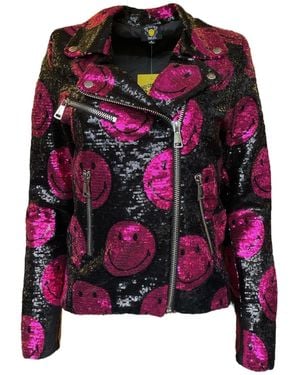 Any Old Iron Smiley Sequin Moto Jacket - Pink