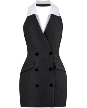 Unum Diem Halter Neck Mini Blazer Dress With Collar Detailing - Black