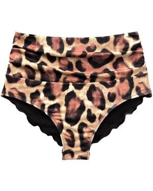 Deessa Ibiza Neutrals Leopard Print Tummy Control High-Waisted Shapewear Bikini Bottom Made - Black