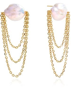 Olivia Le Floating Pearl Chain Earrings - Metallic