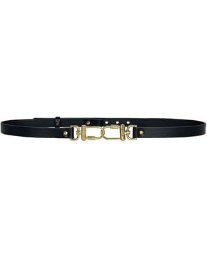 Haute Cuir Carabiners Skinny Leather Belt - Black