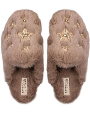 Rettrose Neutrals Saylor Mink Luxury Plush Diamanté Embellished Handmade Slipper - Brown