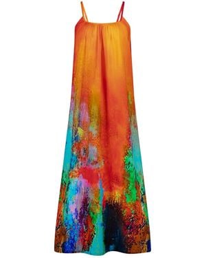 DHARA SHETH DUBAI Roar Tiger Animal Print Abstract Multicolour Spaghetti Strap Maxi Dress - Red