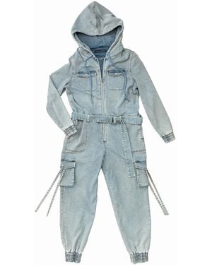 Circular Path Terry Denim Jumpsuit - Blue