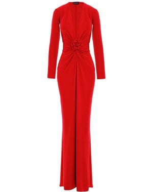 ROSERRY Mallorca Jersey Maxi Dress With Fixed Rosette Detail - Red