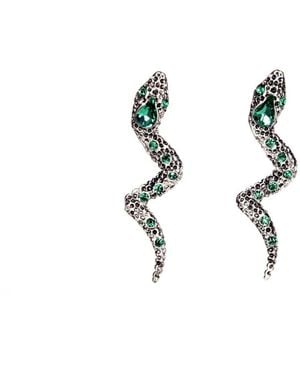 Addicted Moire Serpent Shaped Earrings With Crystals - Black