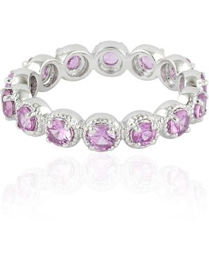 Artisan 18k White Gold Pink Sapphire Band Ring Gemstone Jewellery - Metallic