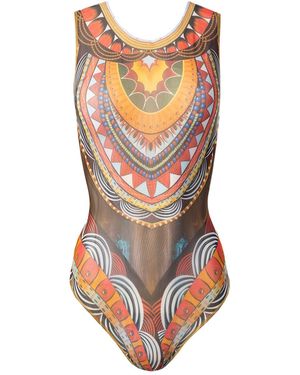 Rodasoleil Smart Swimwear Tan-Through Mesh One-Piece Sleeveless Swimsuit Africa - Brown